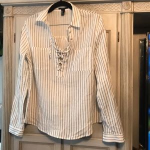 Lace up pinstripe shirt